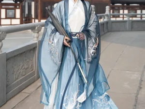 Sky Blue & Sea Blue Traditional Male Chinese HanFu Size S For Rent