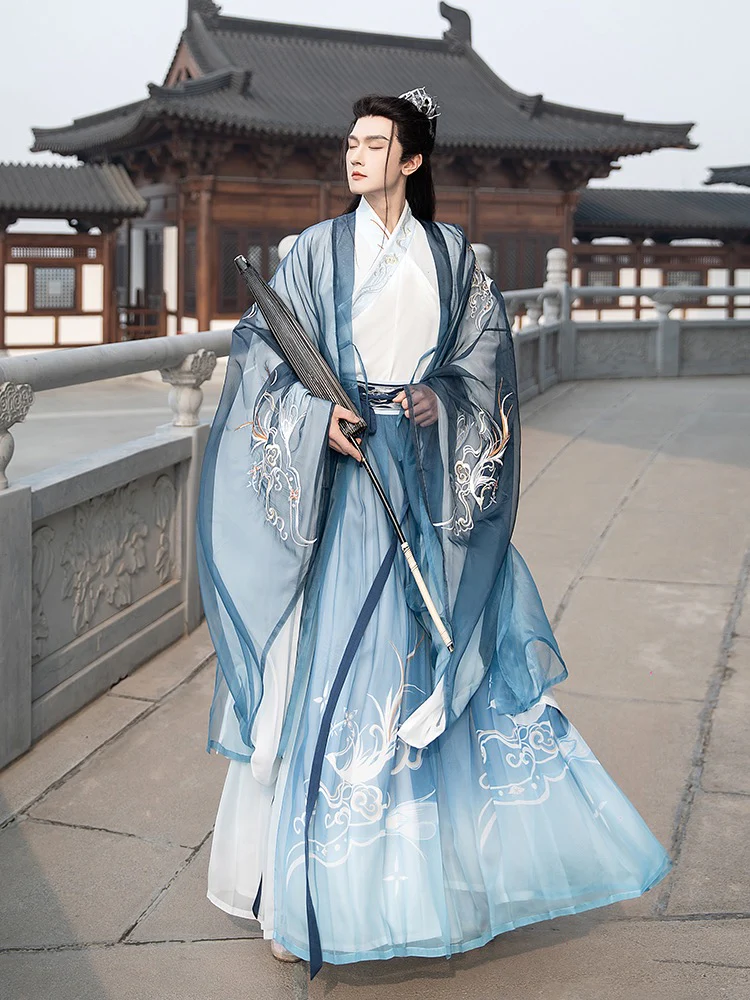 Sky Blue & Sea Blue Traditional Male Chinese HanFu Size S For Rent 1Sky Blue & Sea Blue Traditional Male Chinese HanFu Size S For Rent | RentSmart Asia | Renting Is The New Buying Sky Blue & Sea Blue Traditional Male Chinese HanFu Size S For Rent