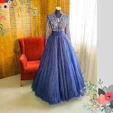 Navy Blue Long Sleeve Lace Princess Style Evening Dress For Rent
