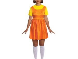 Squid Game Movie Girl Costume Squid Game Mascot Doll Girl greenlight red light Orange Dress for Rent