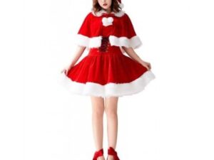 Santarina Christmas Red Dress with Cape Free Size for Rent