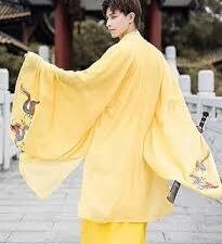 Chinese Costume Male Yellow White Robe Style Long Simple Easy Wearing for Rent