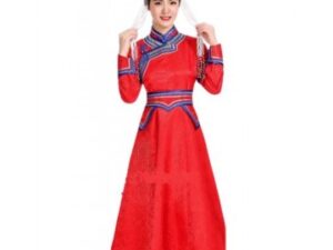 Mongolian Style Female Costume Red Cultural Wear M Size for Rent