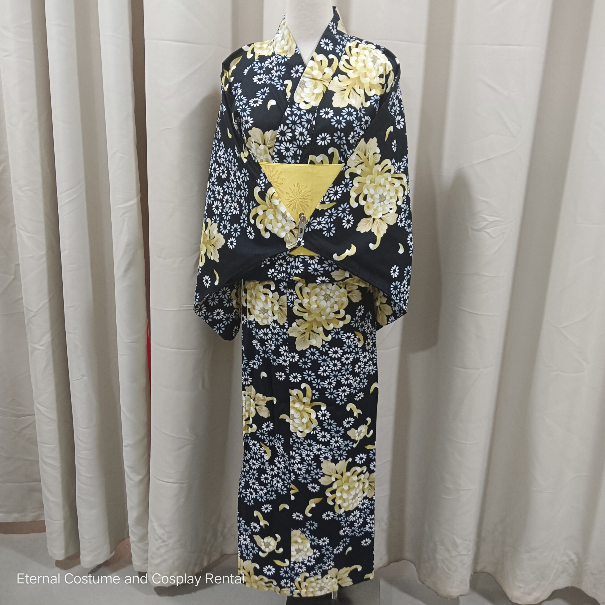 Japanese Traditional Yukata Female Black Base with Yellow Flower Printing Suitable for Bon Odori for Rent 1Japanese Traditional Yukata Female Black Base with Yellow Flower Printing Suitable for Bon Odori for Rent | RentSmart Asia | Renting Is The New Buying Japanese Traditional Yukata Female Black Base with Yellow Flower Printing Suitable for Bon Odori for Rent