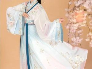 CHINESE Traditional HanFu Blue and Pink Gradient with bling bling Size M - XL for Rent