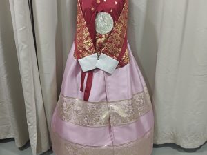 KOREAN Hanbok Style Costume Female Royal Red Long Top and Pink Dress Size S - XL Free Size for Rent