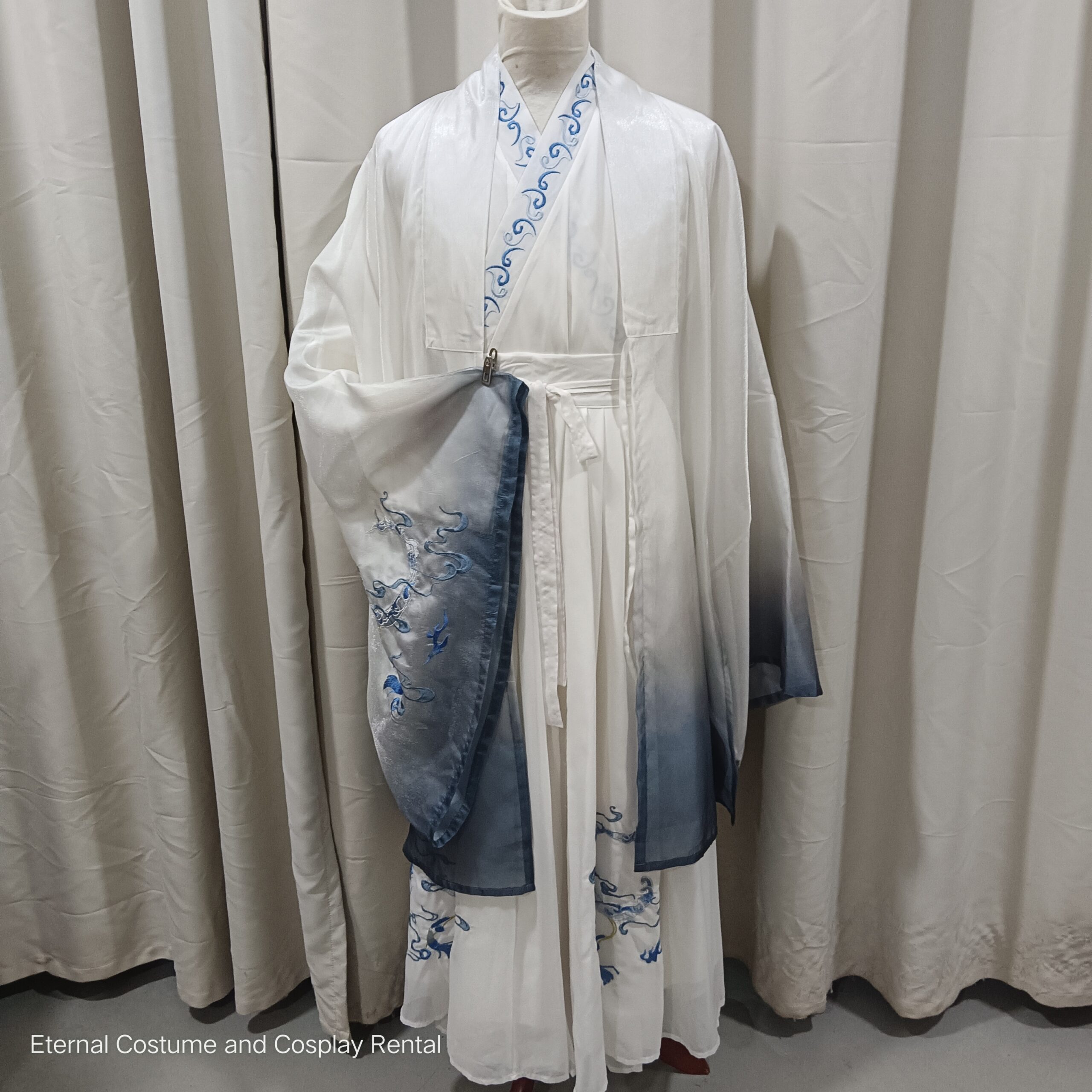 CHINESE Traditional HanFu Male White with Gradient Blue Dragon Full Embroidery for Rent 4CHINESE Traditional HanFu Male White with Gradient Blue Dragon Full Embroidery for Rent | RentSmart Asia | Renting Is The New Buying CHINESE Traditional HanFu Male White with Gradient Blue Dragon Full Embroidery for Rent - Image 4