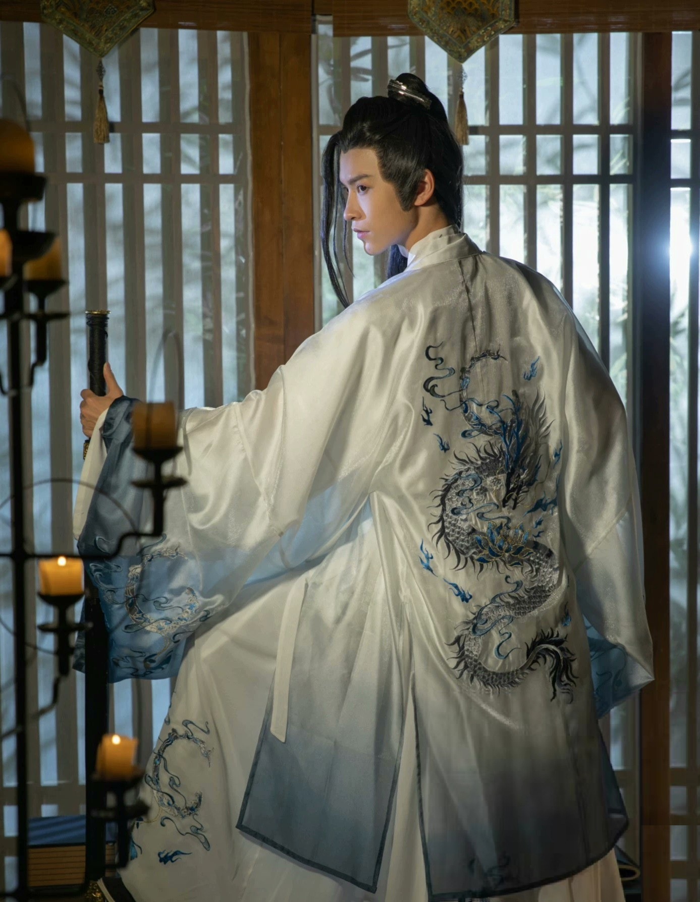 CHINESE Traditional HanFu Male White with Gradient Blue Dragon Full Embroidery for Rent 1CHINESE Traditional HanFu Male White with Gradient Blue Dragon Full Embroidery for Rent | RentSmart Asia | Renting Is The New Buying CHINESE Traditional HanFu Male White with Gradient Blue Dragon Full Embroidery for Rent