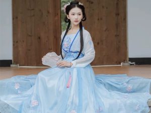CHINESE Traditional HanFu Female White and Light Blue with BLING BLING Female Size XS - M for Rent