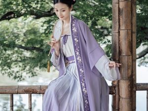 CHINESE Traditional HanFu Female Purple and White Song Dynasty Size S - L for Rent